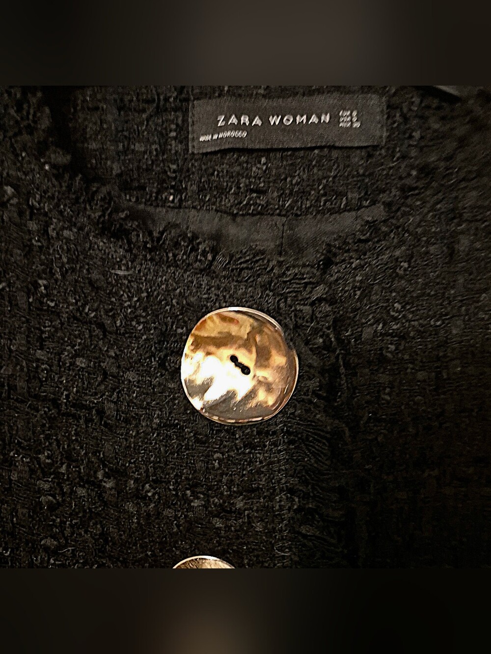 Zara Tweed Boucle Frayed Trim Collarless Coat Gold Buttons - Picture 2 of 7
